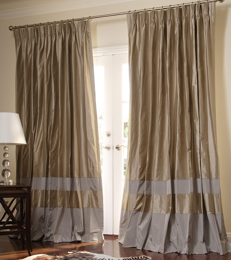 ... double bordered contempory custom drapes in pebble + pewter QGLJFWA