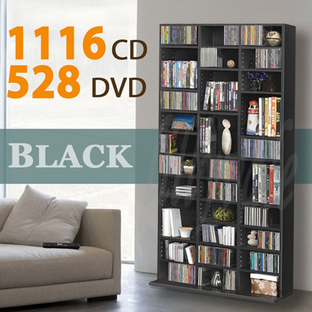 1116 cd/528 dvd storage shelf rack unit adjustable book bluray video  games(black): YDBXMVZ