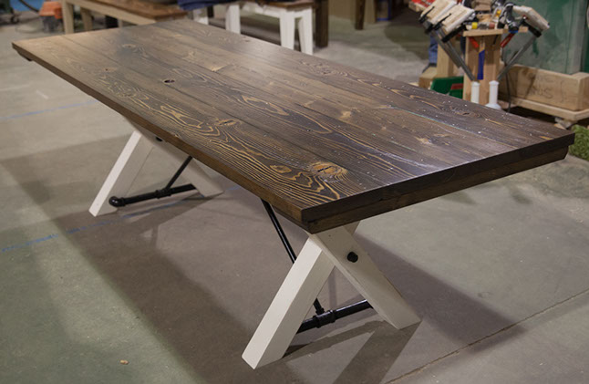 8u0027 trestle table top: stained dark walnut (distressed) / base: distressed  ivory HQDVGSY