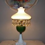 antique lamps new listingvtg fenton green diamond quilt student lamp gwtw, milk glass BIEJSJO