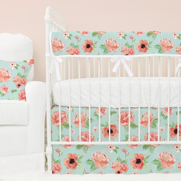 baby girl bedding mint u0026 coral floral baby girl crib bedding collection SIMFKQI