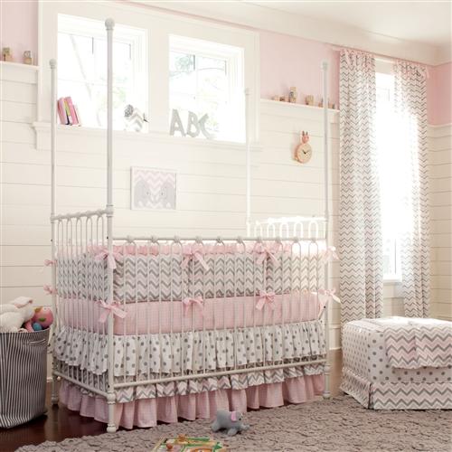 baby girl bedding pink and gray chevron crib bumper AYSWWAD