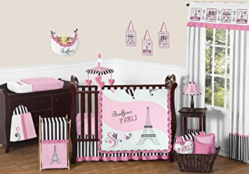 baby girl bedding sweet jojo designs 11-piece pink, black and white stripe paris baby girl ITNQVOX