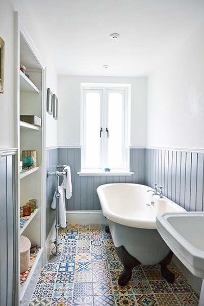 bathroom inspiration apartment renovation bathroom blue wall cladding and moroccan tiles / bathroom AYDFCZM