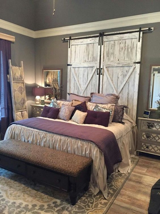 bedroom decorations rustic bedroom -barn door headboard ZBUVJVQ