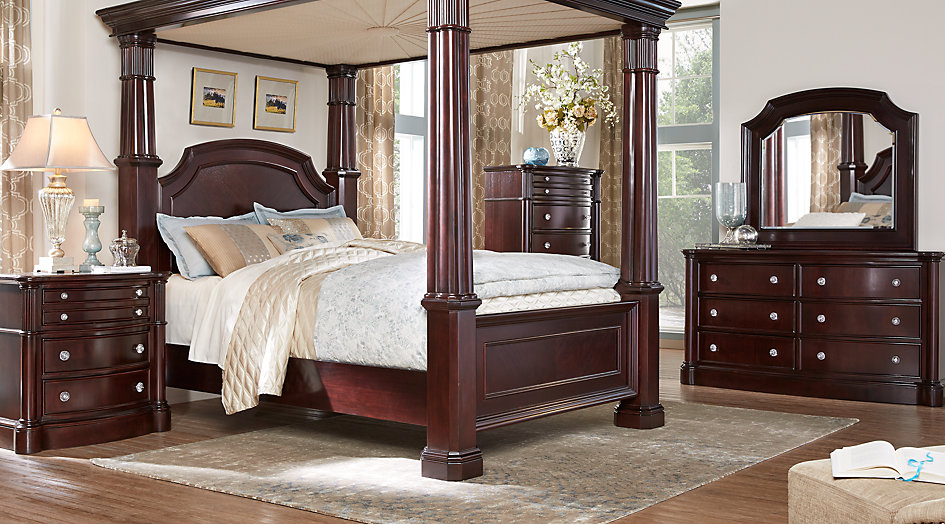 bedroom sets dumont cherry 6 pc king canopy bedroom ZOQARWL