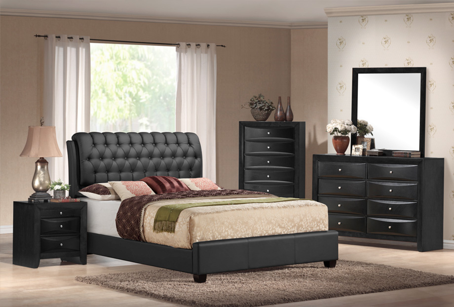 bedroom sets emily black tufted 5 piece bedroom set OXKQSEY