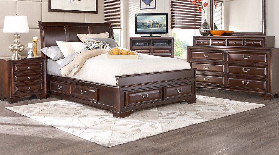 bedroom sets mill valley ii cherry 5 pc queen sleigh bedroom with storage OPBFUME