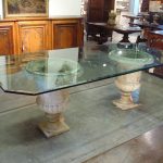 beveled glass table top on antique french stone urns BGEALZG