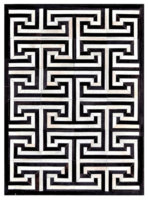 black and white rug 4u0027x6u0027 madisons maze pattern black and white cowhide area rug  contemporary-area DSGYGFM