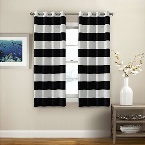 black and white striped curtains turquoize nautical blackout curtains(2 panels), room darkning, grommet top,  light blocking ALZKKRS