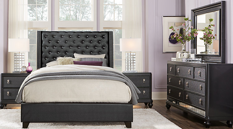 black bedroom sets sofia vergara paris black 5 pc queen upholstered bedroom KWDNLZT