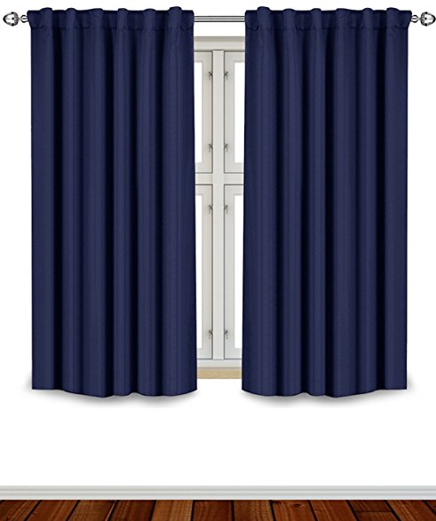 blackout room darkening curtains window panel drapes - navy 2 panel set 52 EKUTYFL