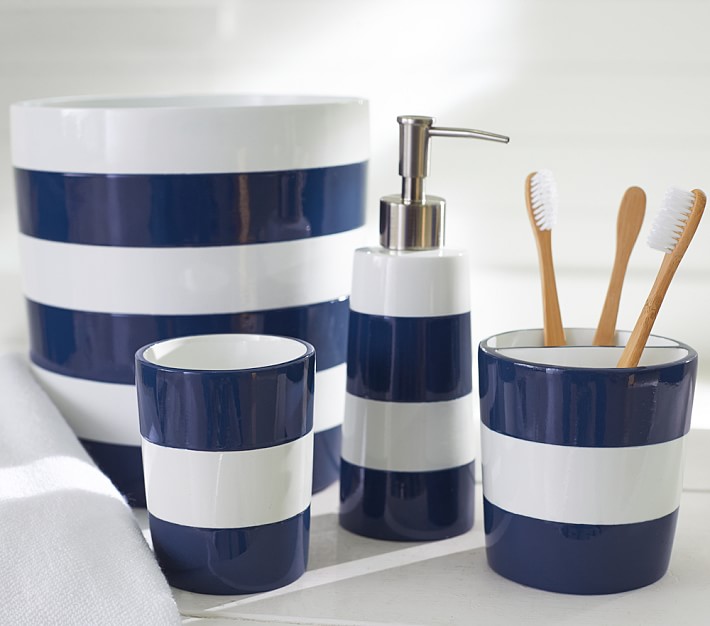 blue bathroom accessories navy stripe bath accessories | pottery barn kids AJKARIS