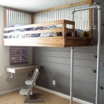 boys beds industrial loft bed with rock climbing wall and firemans pole GTAMZWT