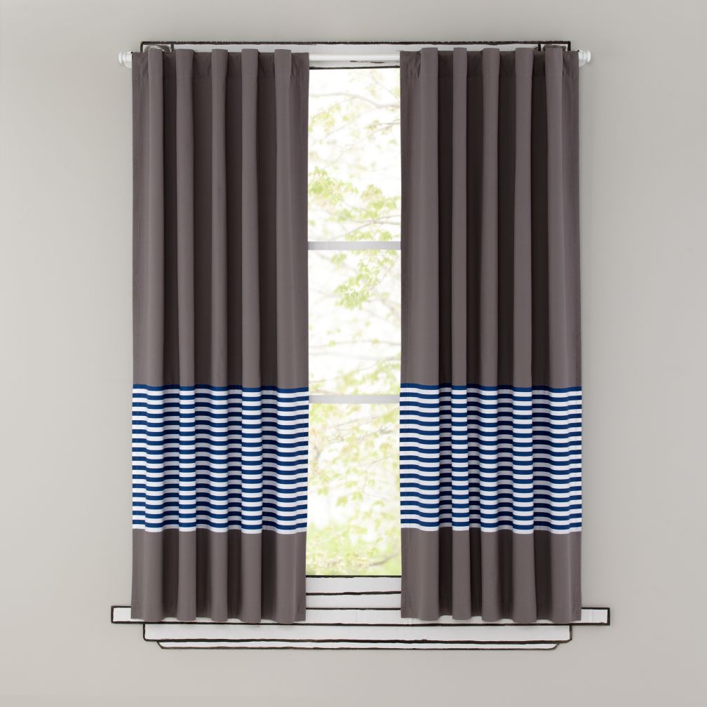boys curtains kids curtains: blue stripe grey window curtains | the land of nod XMKSULD