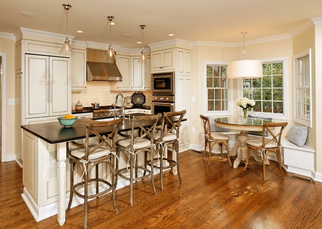 breakfast nook table elegant kitchen photo in dc metro with paneled appliances LNCLJIY