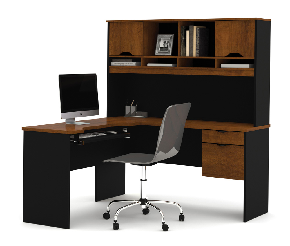 computer furniture innova tuscany brown l-shaped computer desk magnifier MOFLPIL