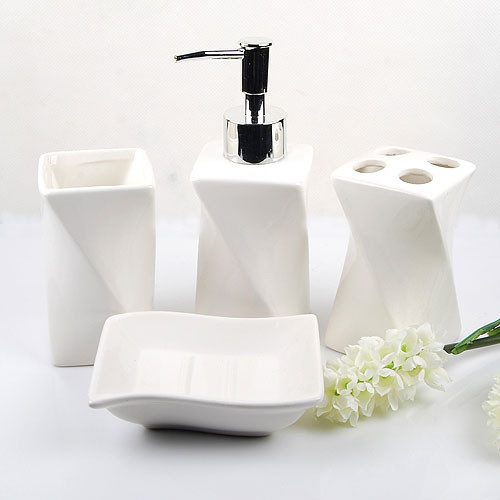 contemporary bathroom accessories elegant white ceramic bathroom accessory 4piece set contemporary-bathroom ILAKDOM