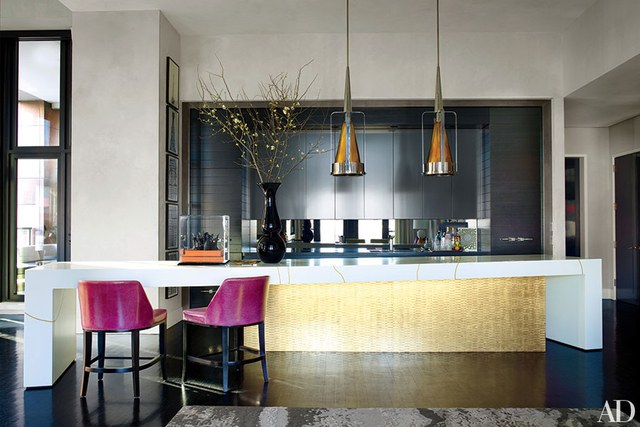 contemporary kitchens a vast white corian table with gold inlay that sits above a custom-made, VZBVGJL