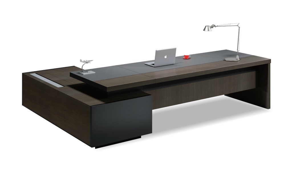 contemporary office table in leather u0026 wood: bossu0027s cabin ONXDKWL