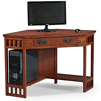 corner computer desk leick corner computer and writing desk, mission oak finish EBWUPQH