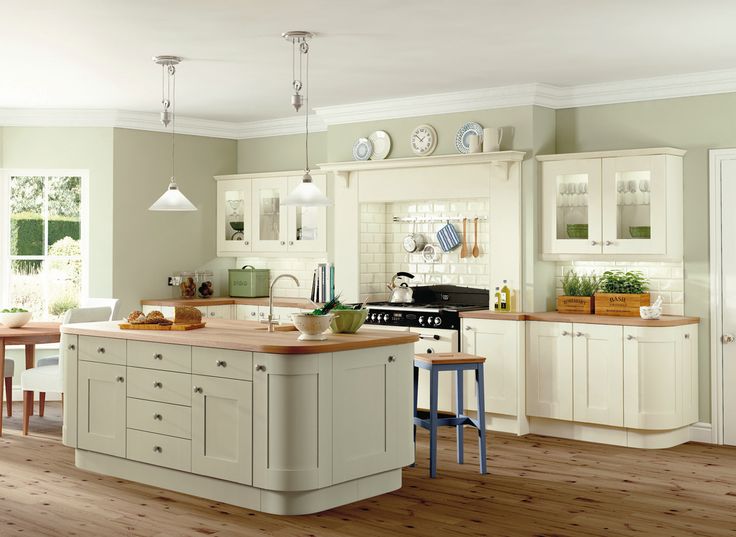 cream kitchens sage walls with mostly cream cabinets but sage island - could look too ITKWOIG