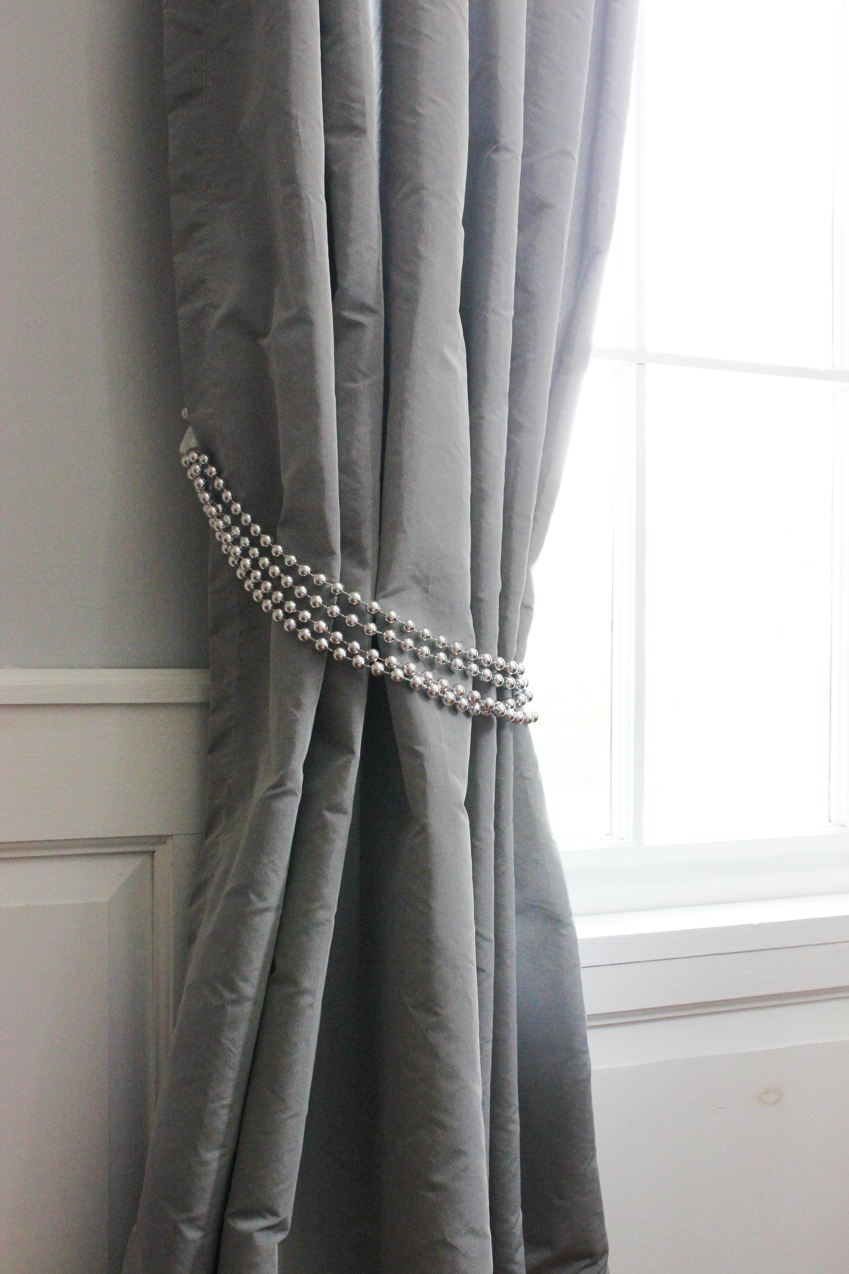 curtain tie backs 1 drapery tie-back silver beads UVSFSJI