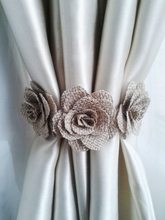 curtain tie flower curtain tie backs,shabby chic curtains, burlap curtain  tie back,baby ONXOCME