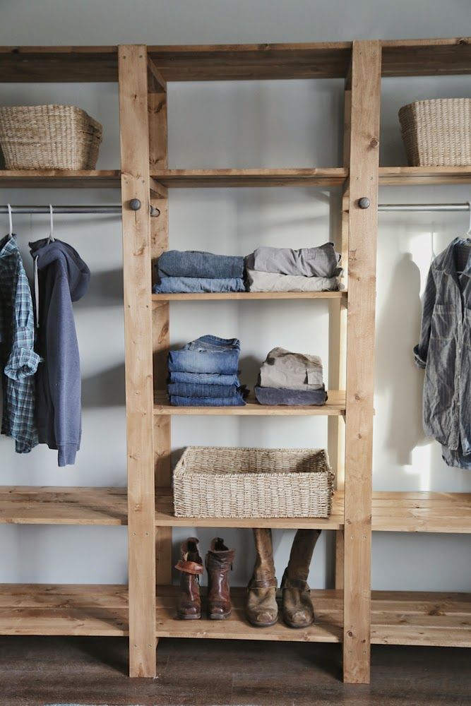 diy closet ana white build a industrial style wood slat closet system with galvanized OLLAYIA