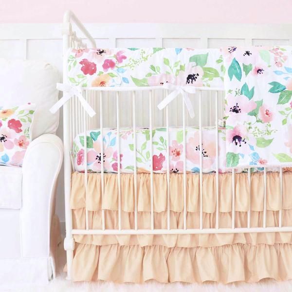 fairy tale floral peach ruffle baby girl bedding YWFOBGX