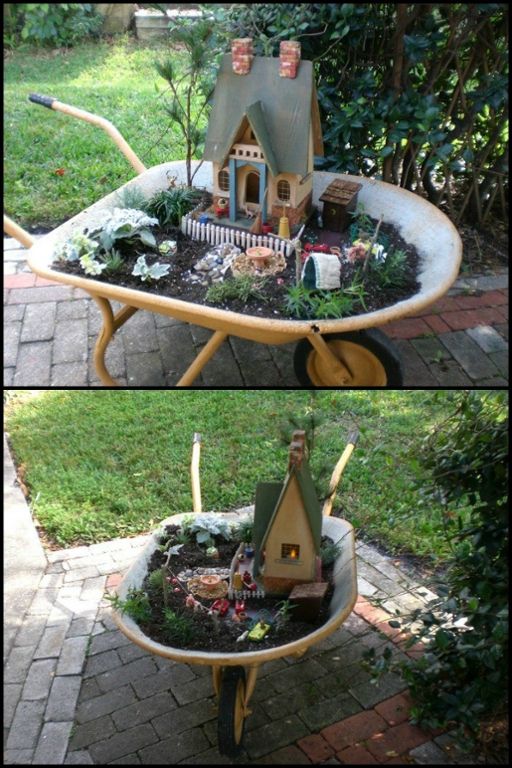 garden decor who ever thought of making this mobile fairy garden is a genius! learn JOAWKIT