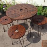garden table wooden garden furniture set table and stools upcycled cable reel drums BPYXGNF