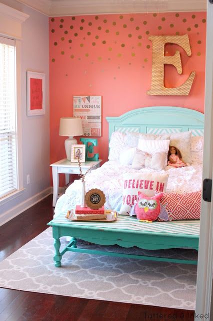 girls bedrooms tattered and inked: coral u0026 aqua girlu0027s room makeover UYSDQEL