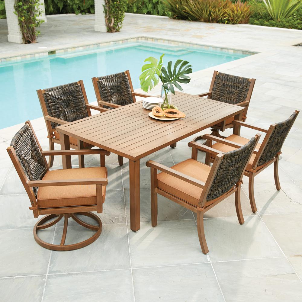 hampton bay kapolei 7-piece wicker outdoor dining set with reddish brown  cushion ZDLONIC