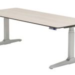 height adjustable desk features a hidden crossbar, giving you more legroom while providing  stability · VIHLMXY