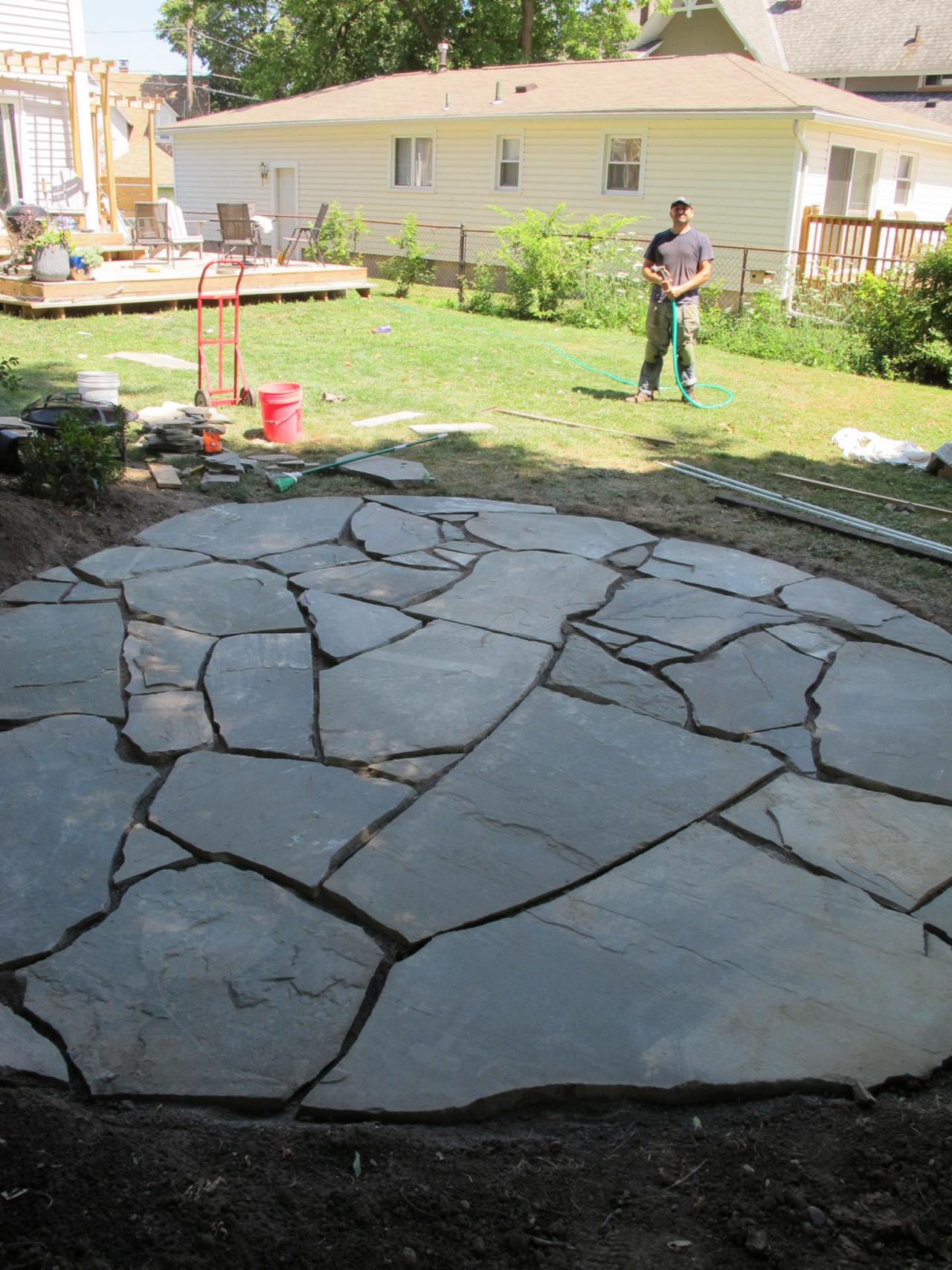 how to install a flagstone patio with irregular stones | diy network blog: STALZHF