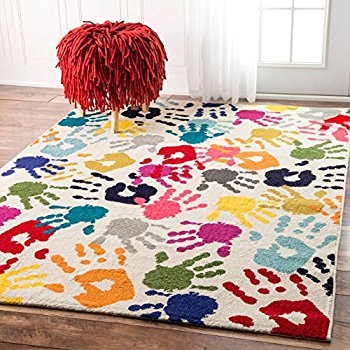 kids area rugs nuloom handprint collage kids nursery area rugs, 8u0027 x 10u0027, multicolor EQBDVYW