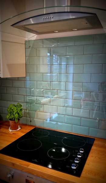 kitchen tile ideas kitchen splash back over duck egg blue tiles with cooker hood WZOUMLE