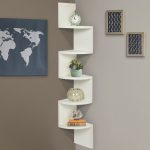 large corner wood zig zag wall shelf white finish home decor furniture EGZBLOF