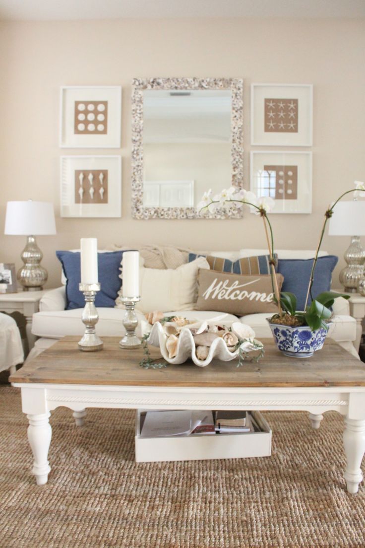 living room mirrors blue and white living room and dining room - starfish cottage KQVVAVC
