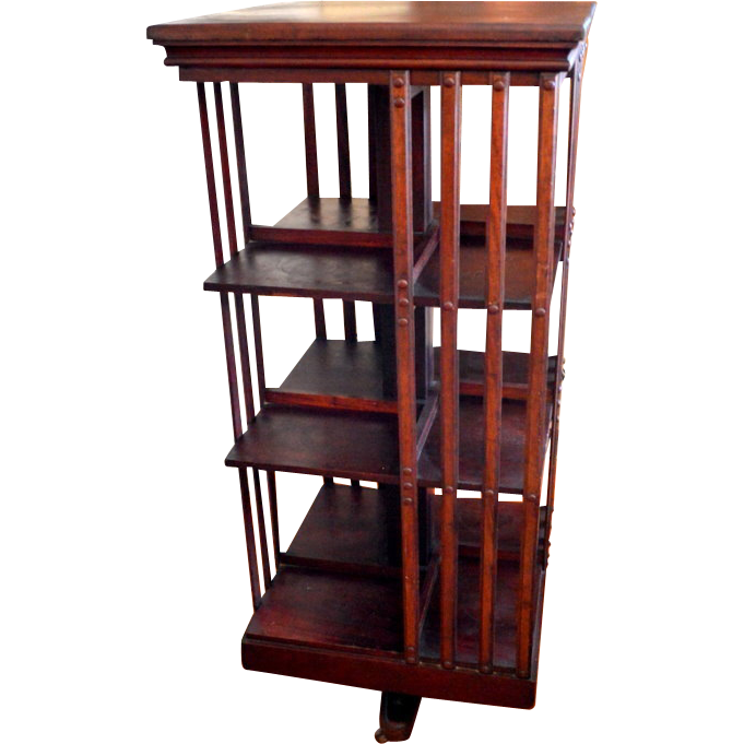 mahogany revolving bookcase signed john danner three shelves UVJCKKD