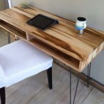 midcentury modern desk featuring wormy maple with hairpin legs. FDMNXZM