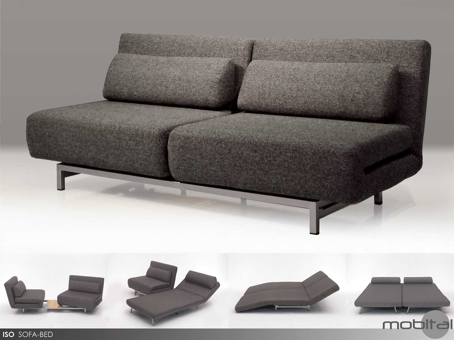 mobital iso charcoal tweed double sofa bed with 2 single swivel chairs HOJASRX