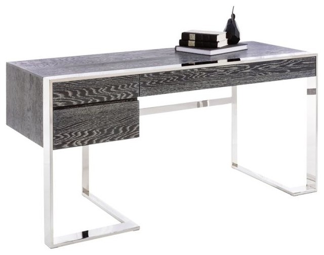 modern desk, german oak veneer and polished stainless steel base modern- desks-and KRZSMDV