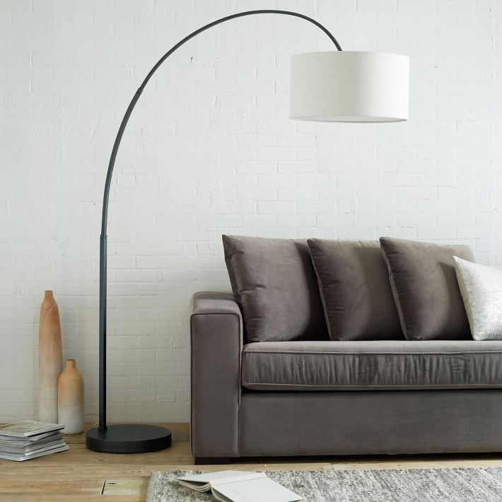 modern floor lamps overarching linen shade floor lamp - antique bronze | west elm OXVGXCD