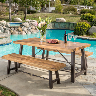 outdoor dining set outdoor puerto acacia wood 3-piece picnic dining set by christopher knight  home CANLKQZ