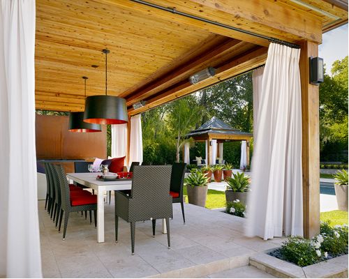 patio curtains contemporary patio idea in london with a pergola DSKGJVX