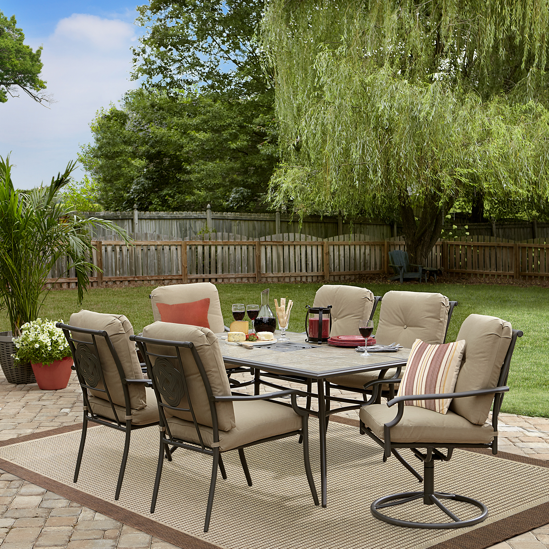 patio dining sets garden oasis brookston 7-piece dining set - stone ILAKJTJ