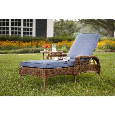 patio lounge chairs spring haven brown all-weather wicker outdoor patio chaise lounge with sky  blue PSBQOZR